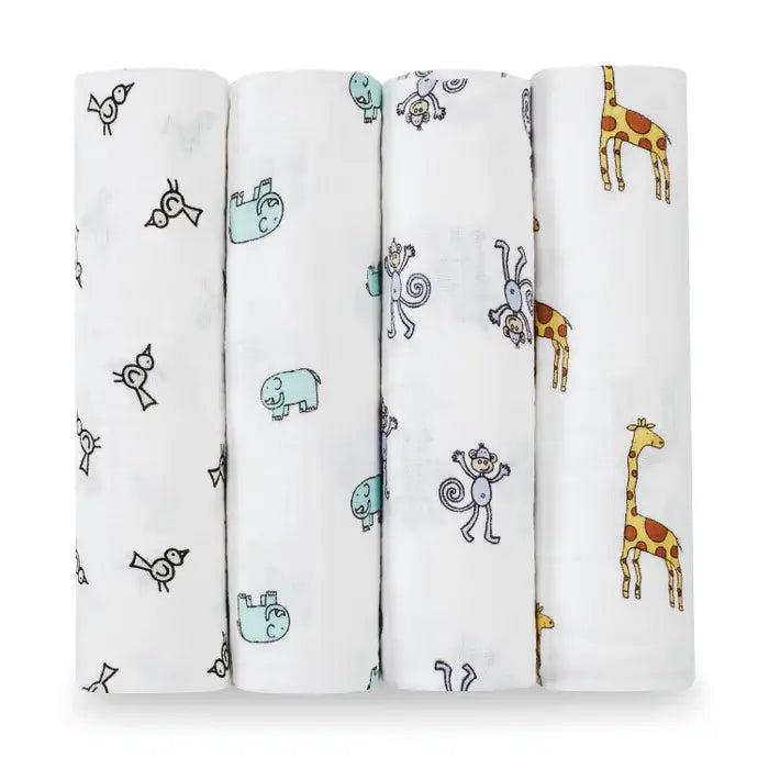 Aden Anais Large Cotton Swaddles Jungle Jam 4 Pack Mabel Fox