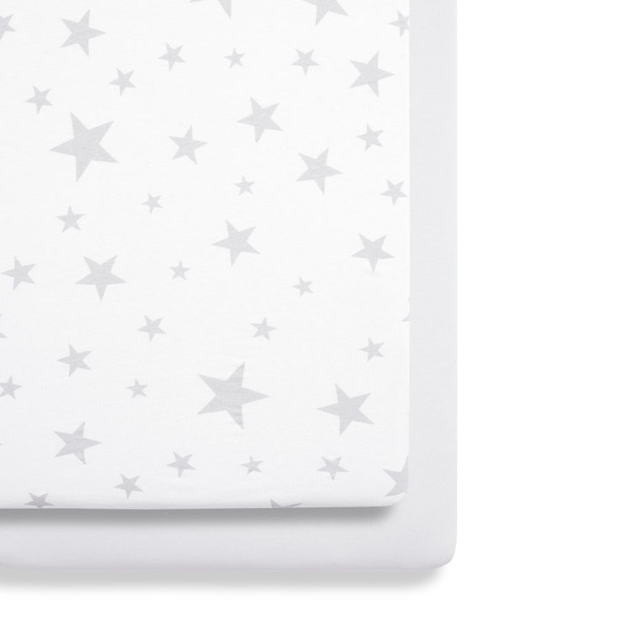 Snuz Twin Pack Crib Sheets Grey Star Mabel Fox