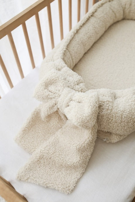 Babyly - Teddy Baby Nest With Bow - Cream - Mabel & Fox