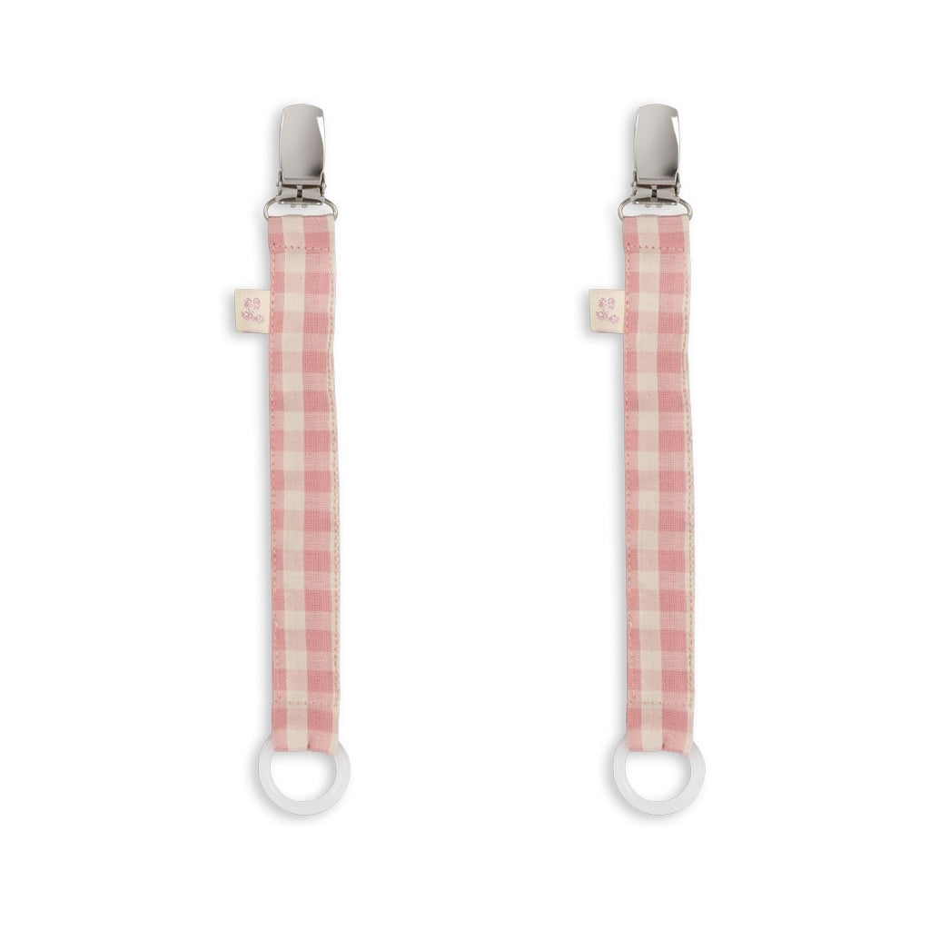 Konges Slojd - Pacifier Clip -Powder Pink Check (2 Pack)