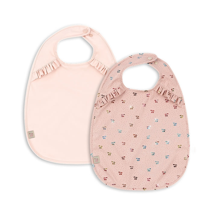 Konges Slojd - Dinner Bib With Frill - Fairy Cherry/Cameo Rose