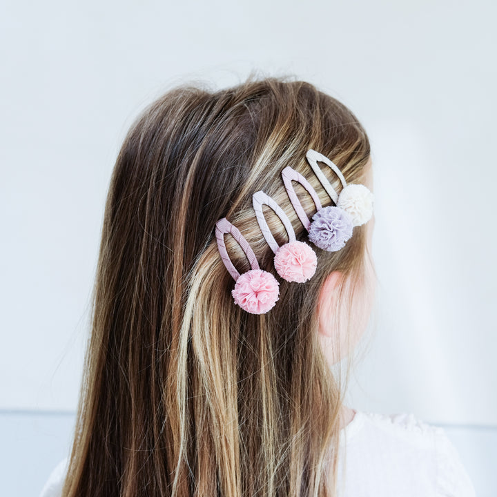 Mimi & Lula - Clic Clac Hair Clips - Tulle Pom Pom Clips (4 Pack)