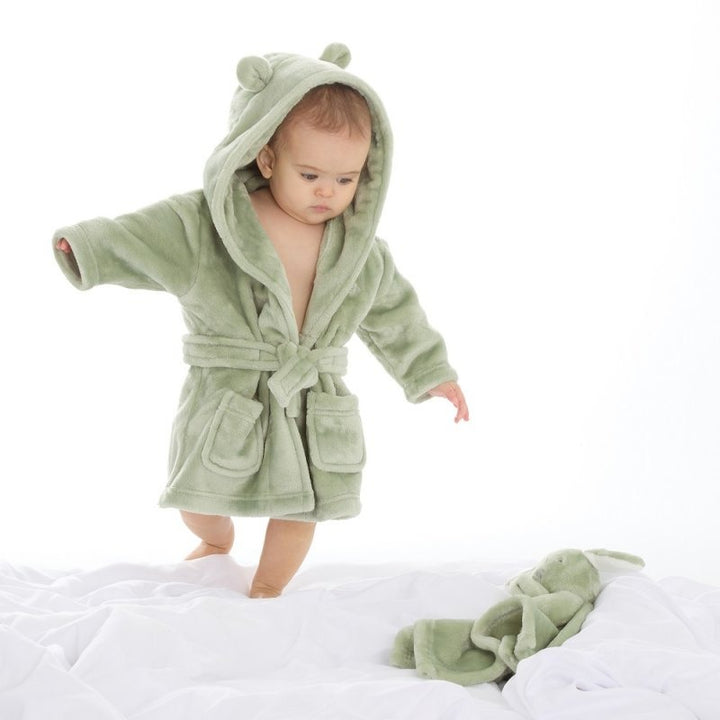 MABEL & FOX - BABY HOODED DRESSING GOWN - SAGE GREEN