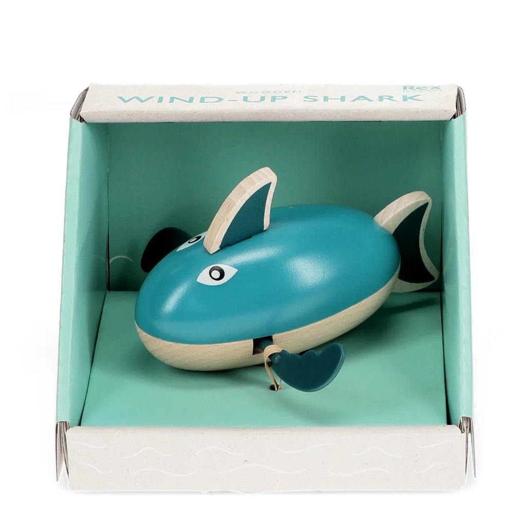 Rex London - Traditional Wooden Wind Up Bath Toy - Shark