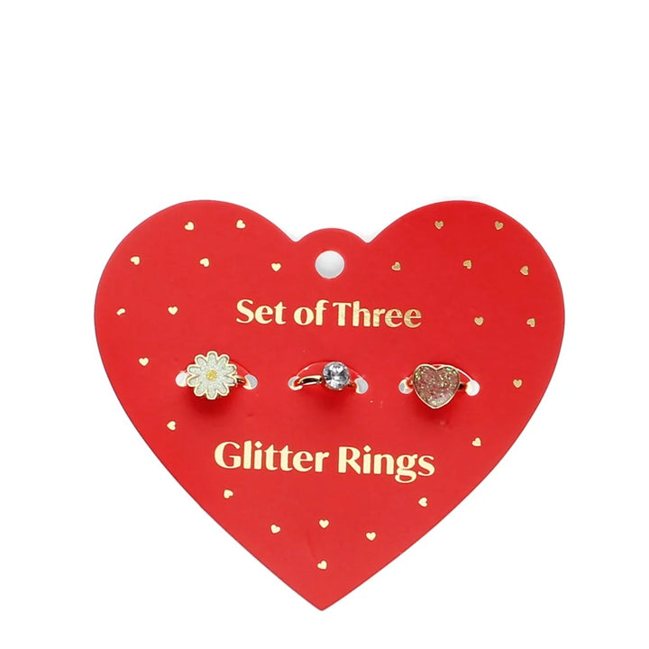 Rex London - Glitter rings (set of 3) - Heart & flower