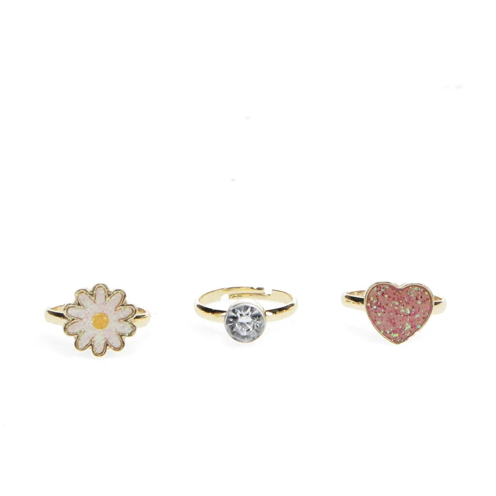 Rex London - Glitter rings (set of 3) - Heart & flower - Mabel & Fox