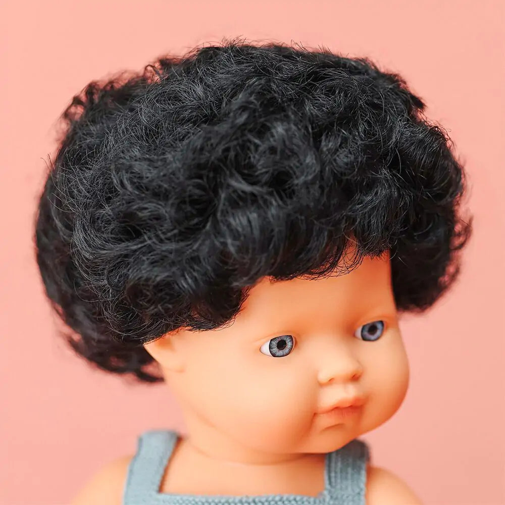 Miniland - Doll - Caucasian Curly Black Hair