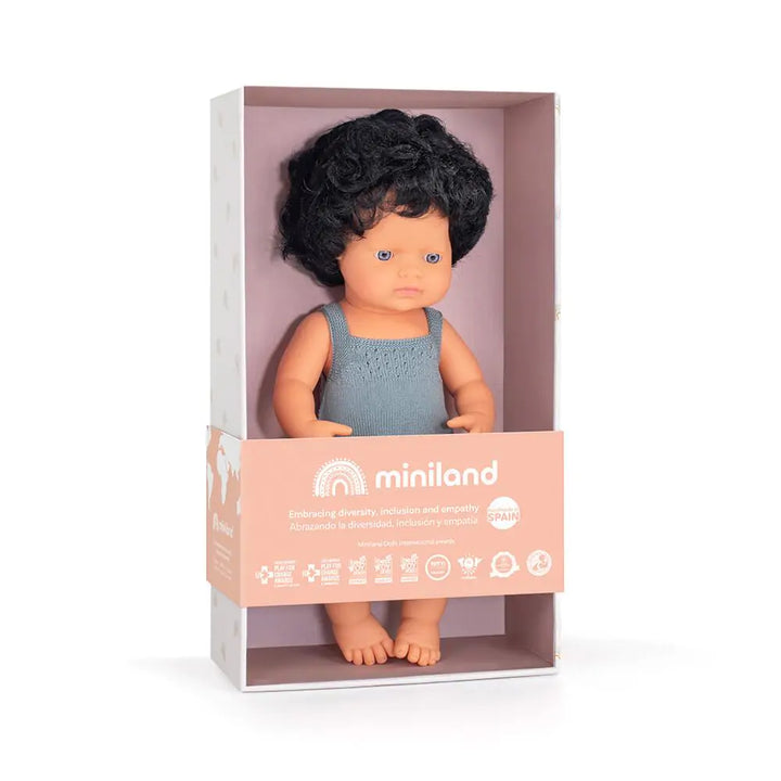 Miniland - Doll - Caucasian Curly Black Hair