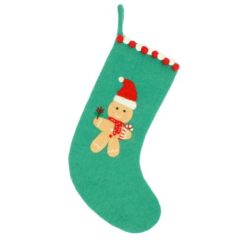 Fiona Walker - Felt Stocking - Green Gingerbread Stocking