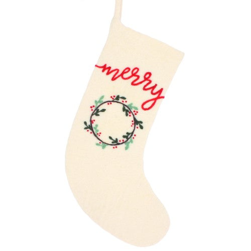 Fiona Walker - Felt Stocking - Cream Merry Stocking