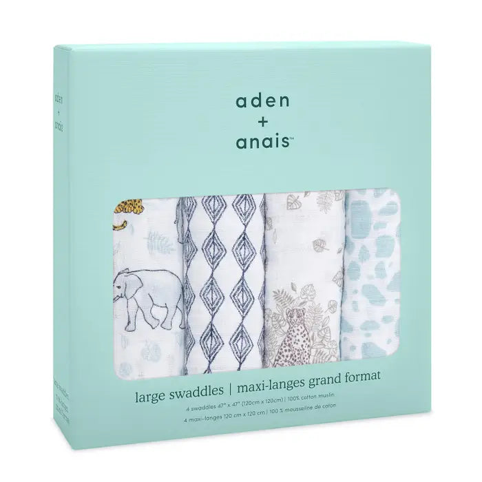 Aden + Anais - Large Cotton Swaddles - Jungle (4 Pack)