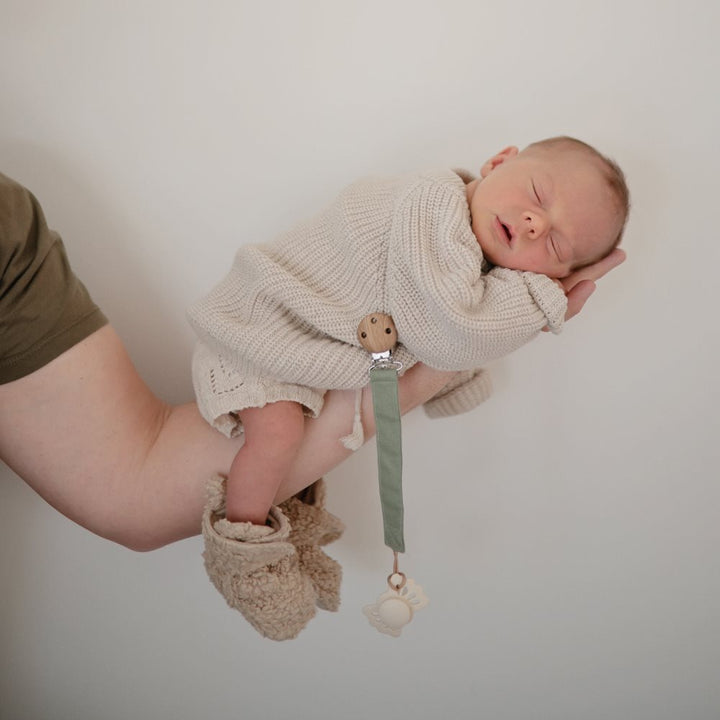 Mushie - Linen Pacifier Clip - 2 Pack - Olive / Shifting Sand