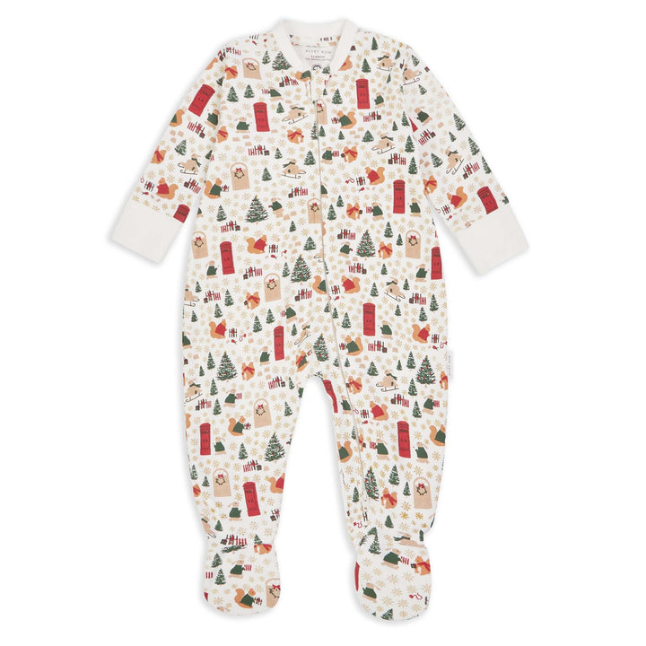 Avery Row Christmas sleepsuit sold by Mabel & Fox. 