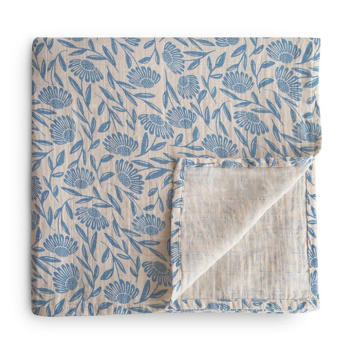 Mushie - Organic Swaddle - Blue Flowers - Mabel & Fox