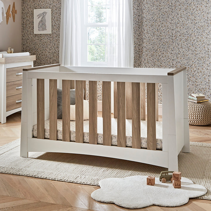 CuddleCo - Ada Changing Drawers, Cot Bed and Wardrobe - 3 Piece Set - White/Ash