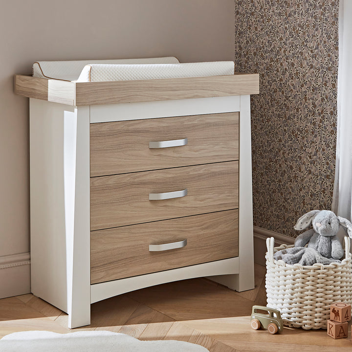 CuddleCo - Ada Changing Drawers, Cot Bed and Wardrobe - 3 Piece Set - White/Ash