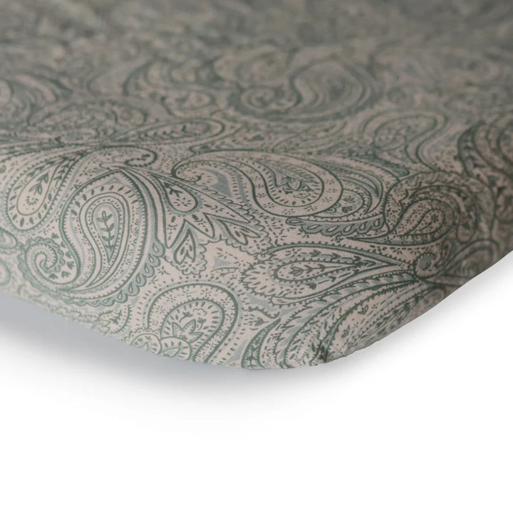 Mushie - Crib Sheet - Green Paisley