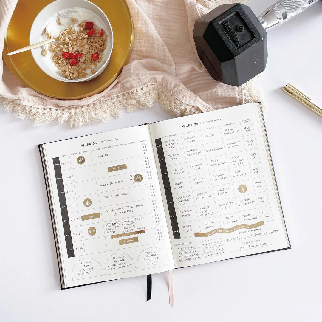 Blush & Gold - My Daily Fitness Planner - Workout and Meal Planner - Black - Mabel & Fox