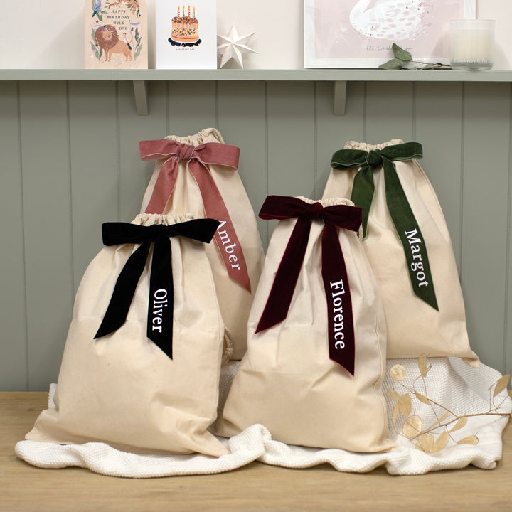 Mabel & Fox - Personalised Velvet Bow Gift Sack