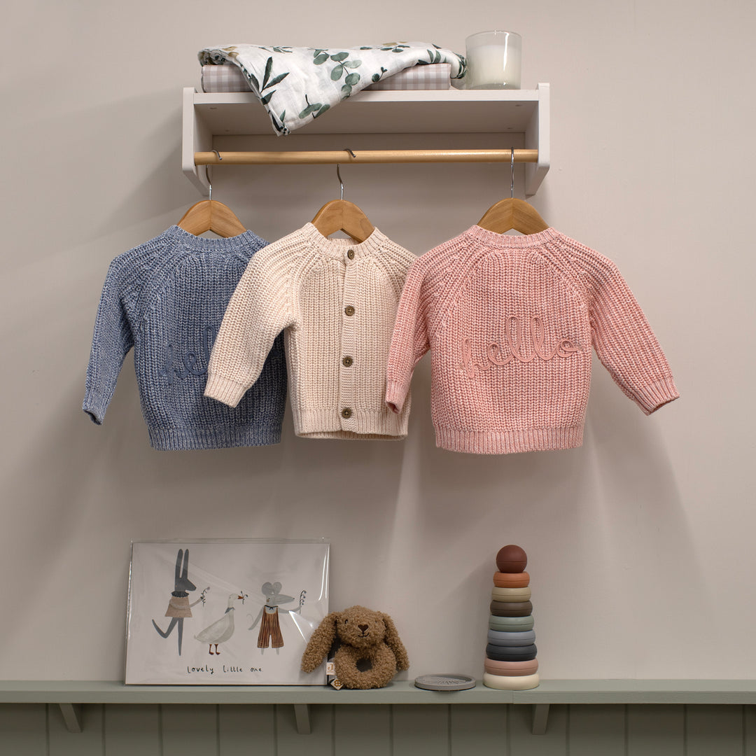 Mabel & Fox - Knitted Cardigan with Embroidery - Cream - Mabel & Fox