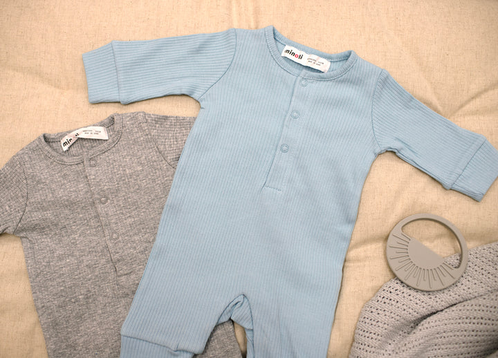 Mabel & Fox - Ribbed Rompers - Blue / Grey (2 Pack)