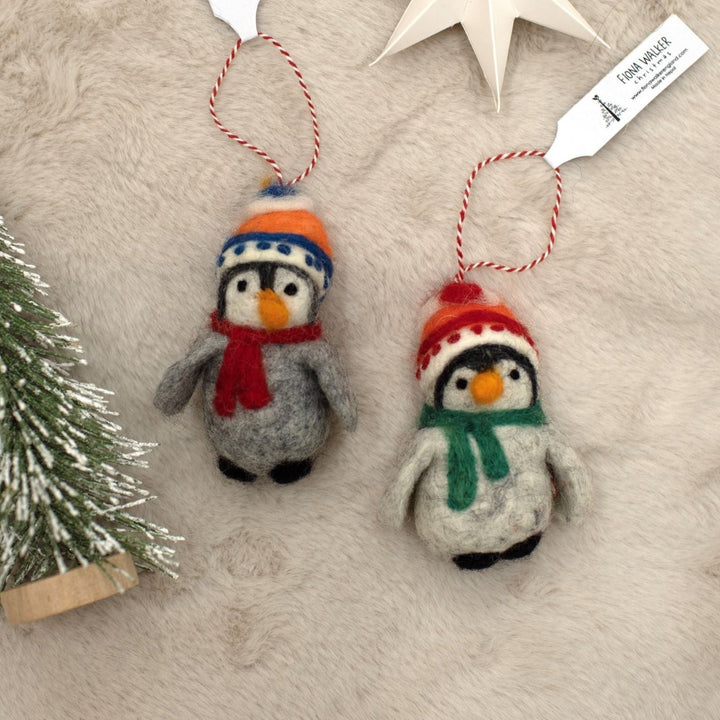 Fiona Walker - Christmas Decoration - Grey Penguins with Hats