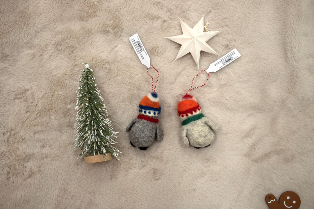 Fiona Walker - Christmas Decoration - Grey Penguins with Hats