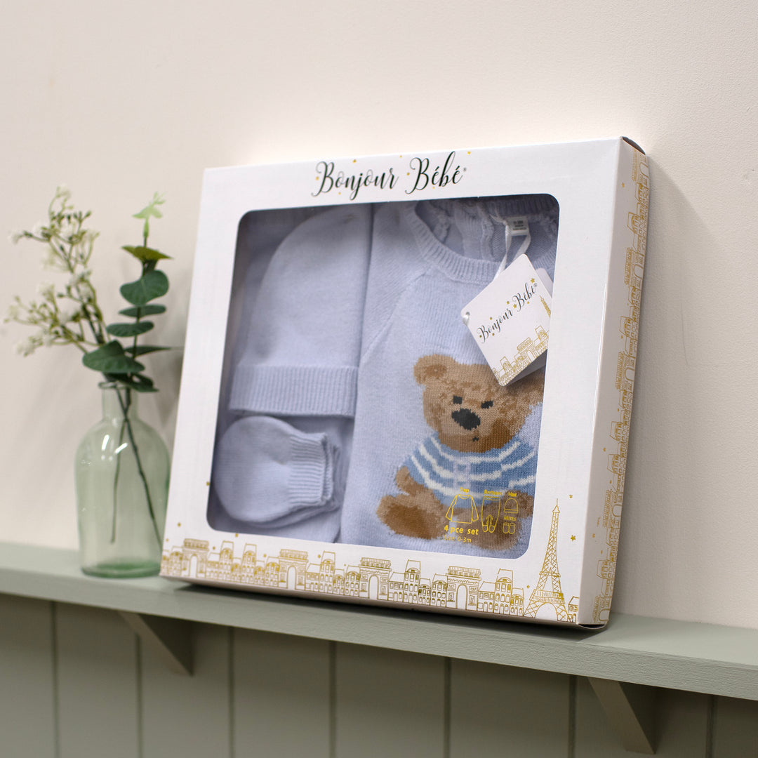 Mabel & Fox - Knitted 4 Piece Outfit - Blue Bear