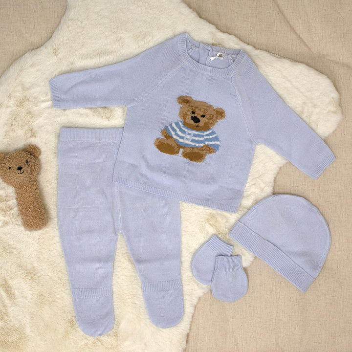 Mabel & Fox - Knitted 4 Piece Outfit - Blue Bear