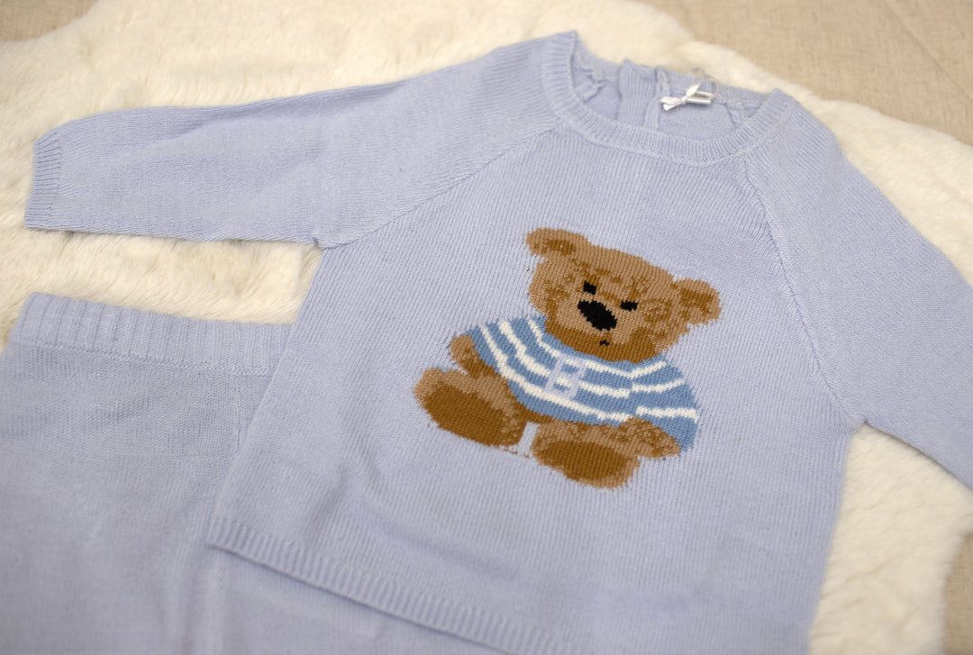 Mabel & Fox - Knitted 4 Piece Outfit - Blue Bear