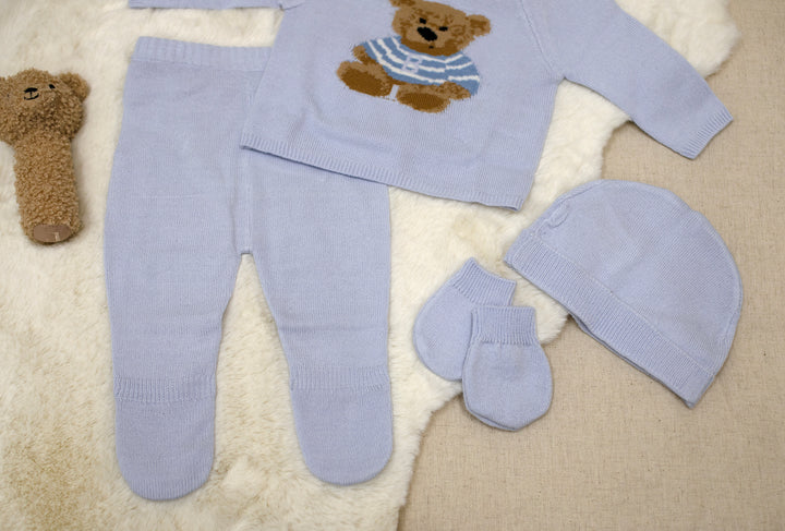 Mabel & Fox - Knitted 4 Piece Outfit - Blue Bear