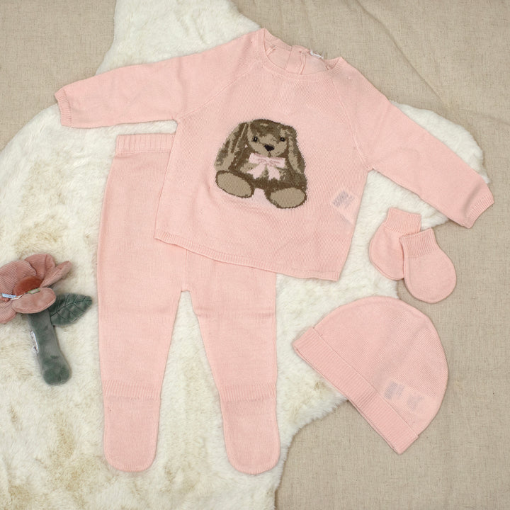 Mabel & Fox - Knitted 4 Piece Outfit - Pink Bunny