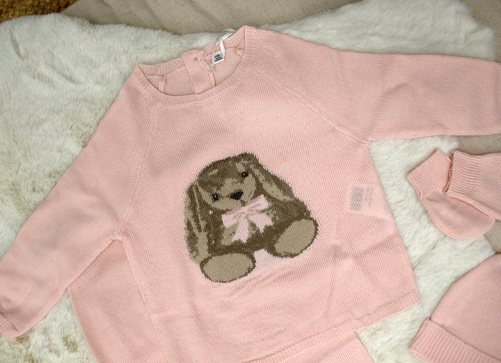 Mabel & Fox - Knitted 4 Piece Outfit - Pink Bunny