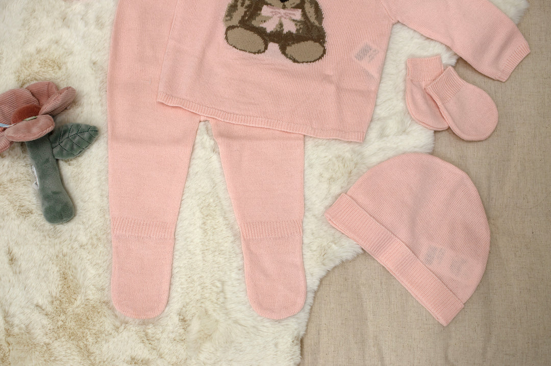 Mabel & Fox - Knitted 4 Piece Outfit - Pink Bunny