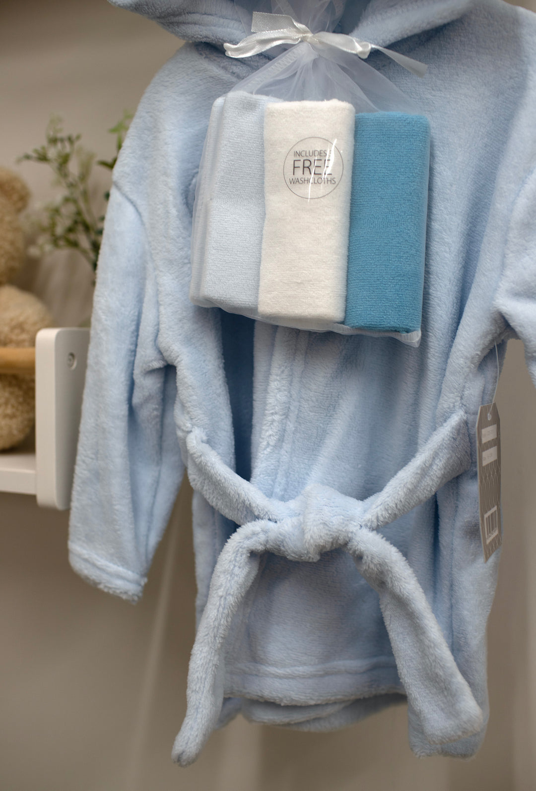 Mabel & Fox - Baby Hooded Dressing Gown With Washcloths - BLUE