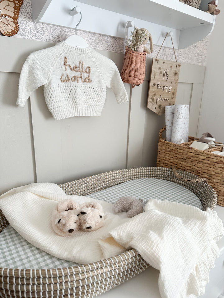 Mabel & Fox -  Basket Changing Mat - Sage Gingham - Mabel & Fox