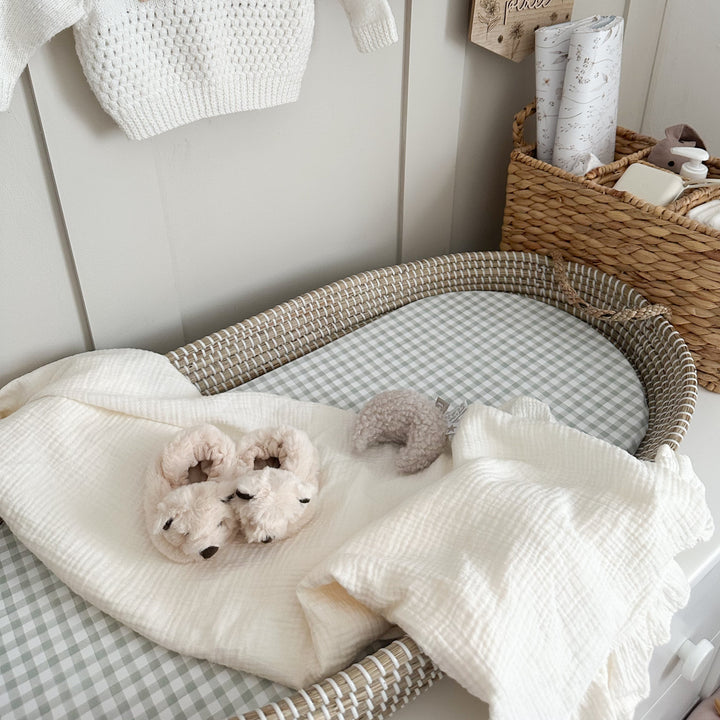 Mabel & Fox -  Basket Changing Mat - Sage Gingham - Mabel & Fox