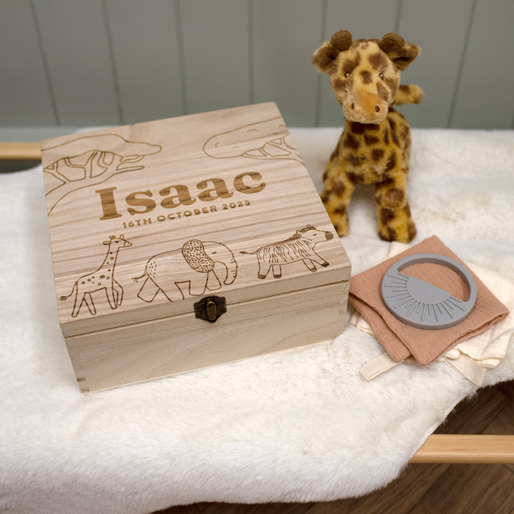 Mabel & Fox - Personalised Wooden Memory Box - Safari