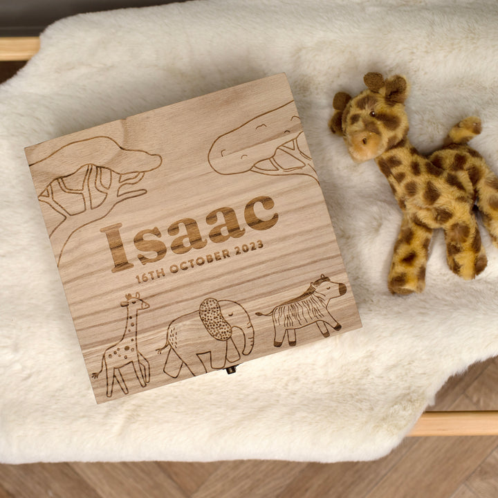 Mabel & Fox - Personalised Wooden Memory Box - Safari