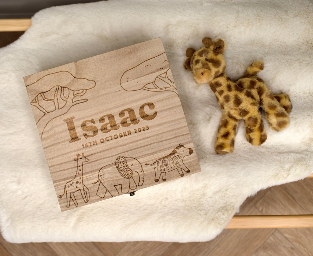 Mabel & Fox - Personalised Wooden Memory Box - Safari