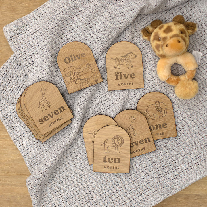 Mabel & Fox - Personalised Wooden Milestone Cards - Safari - Mabel & Fox