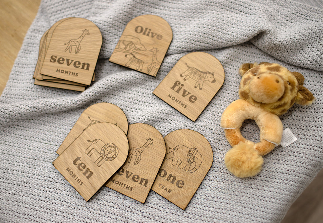 Mabel & Fox - Personalised Wooden Milestone Cards - Safari - Mabel & Fox