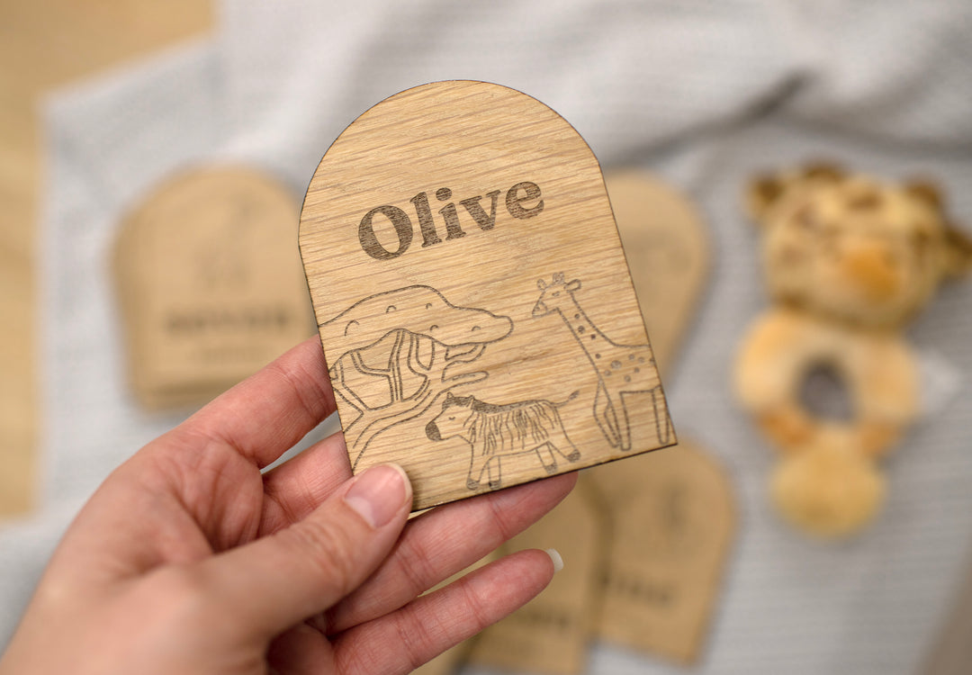 Mabel & Fox - Personalised Wooden Milestone Cards - Safari