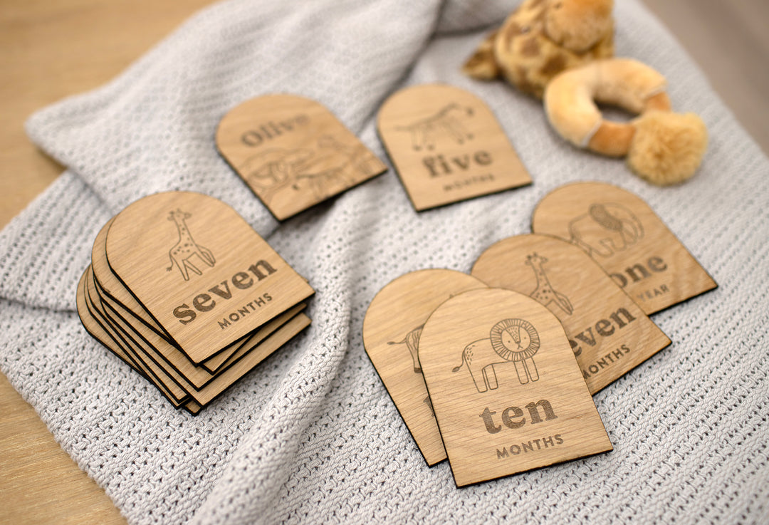 Mabel & Fox - Personalised Wooden Milestone Cards - Safari