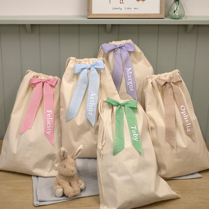 Mabel & Fox - Personalised Gingham Bow Gift Sack