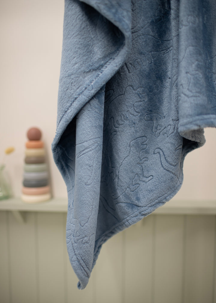 Mabel & Fox - Embossed Baby Blanket - Blue Dinosaurs