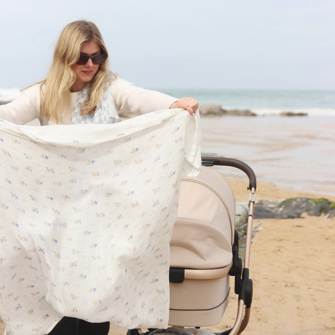 Avery Row - Organic Baby Large Muslin Swaddle - Coastline