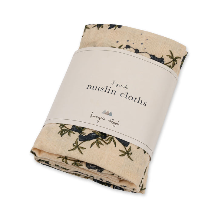 Konges Slojd - Muslin Cloth - Panda Nuit (3 pack)