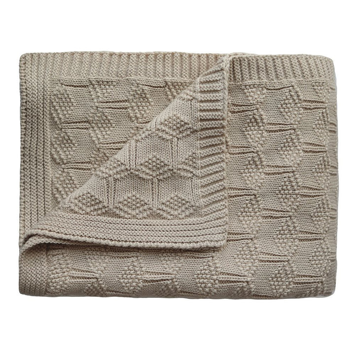 Mushie - Knitted Baby Blanket - Honeycomb Beige - Mabel & Fox