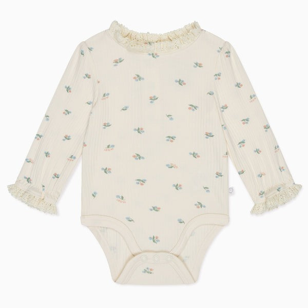 Baby Mori - Frilled Ribbed Long Sleeve Bodysuit - Floral